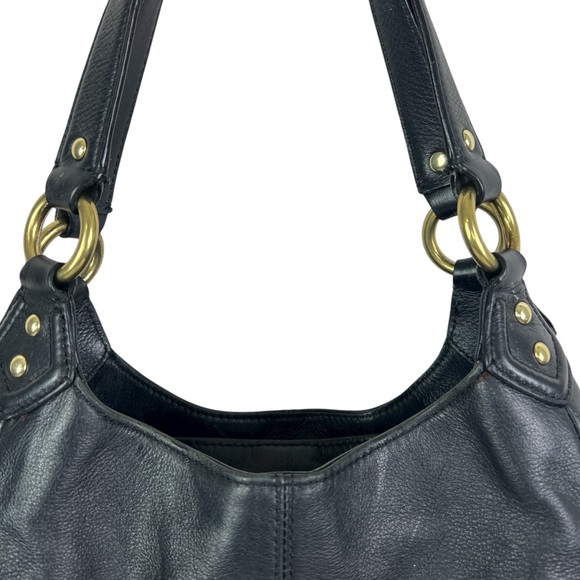 COACH Black Leather Soho Campbell Hobo Shoulder Bag Brass Hardware Buckle Front - Picture 5 of 13